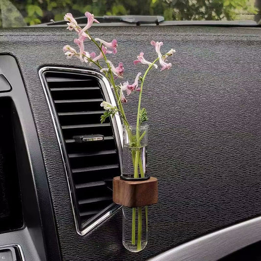 Holz & Glas Tube Car Bud Vasen mit Vent Clip