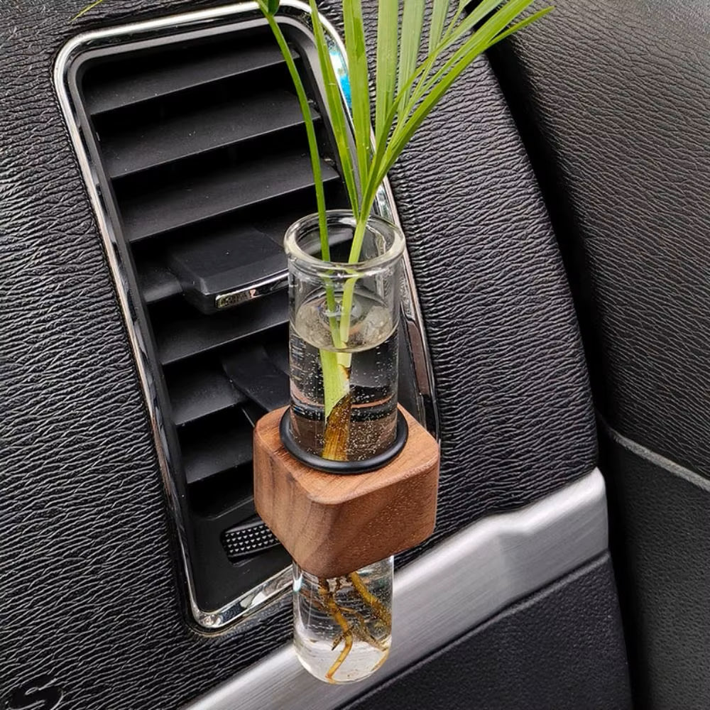 Holz & Glas Tube Car Bud Vasen mit Vent Clip