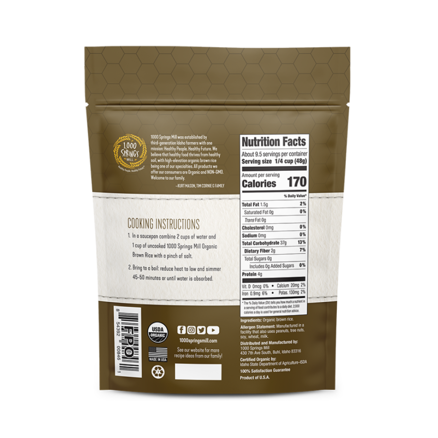 1000 Springs Mill Organic Braun Rice 454 g