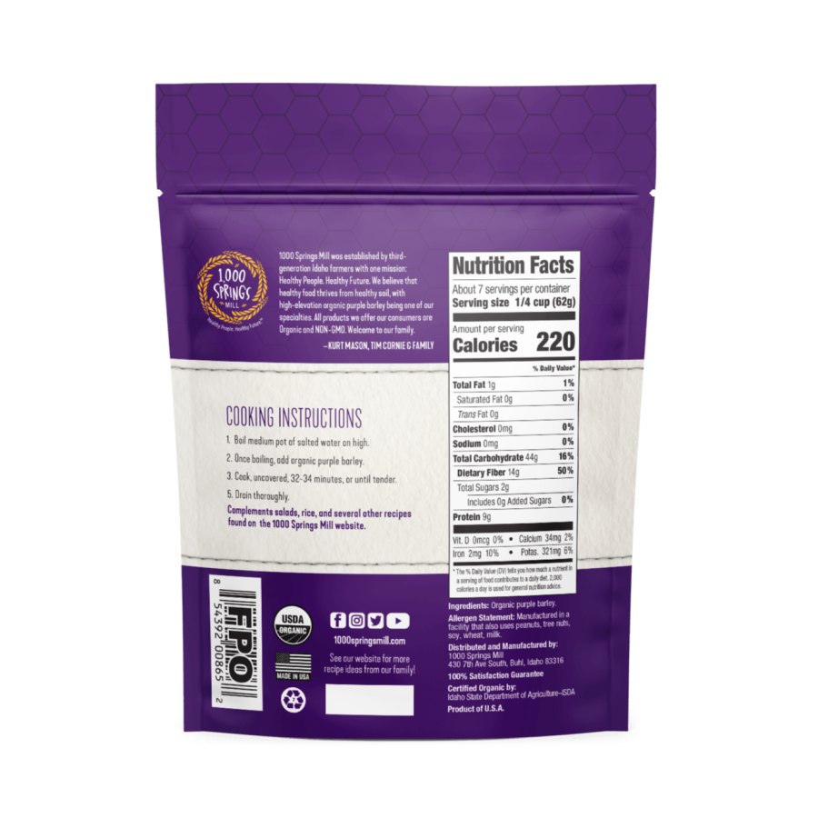 1000 Springs Mill Organic Purple Gerste 454 g