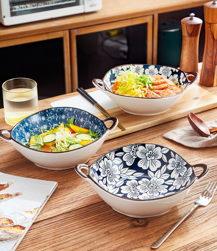 Farmhouse mediterranen Stil unregelmäßig geformte Keramikschalen mit Griffen