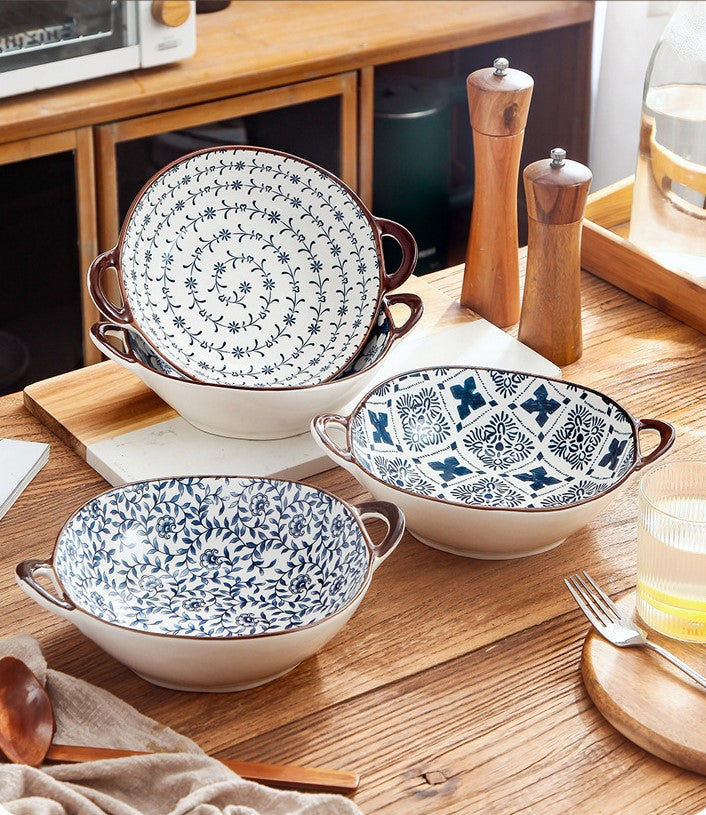 Farmhouse mediterranen Stil unregelmäßig geformte Keramikschalen mit Griffen