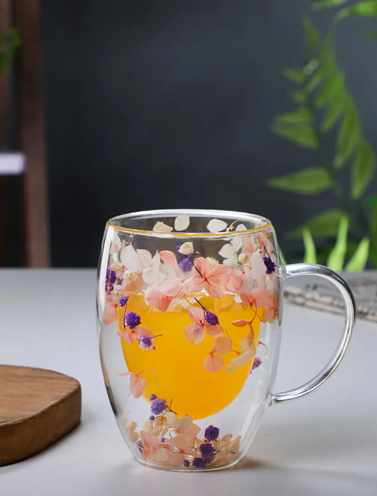 Petal Fancy Getrocknete Blumen Doppelwand Glasbecher