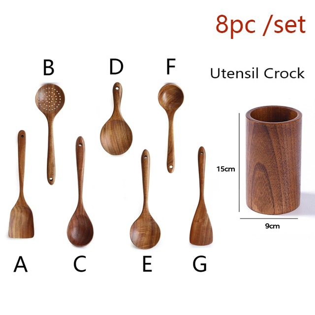 9 Stück Teak Wood Küchenwerkzeug