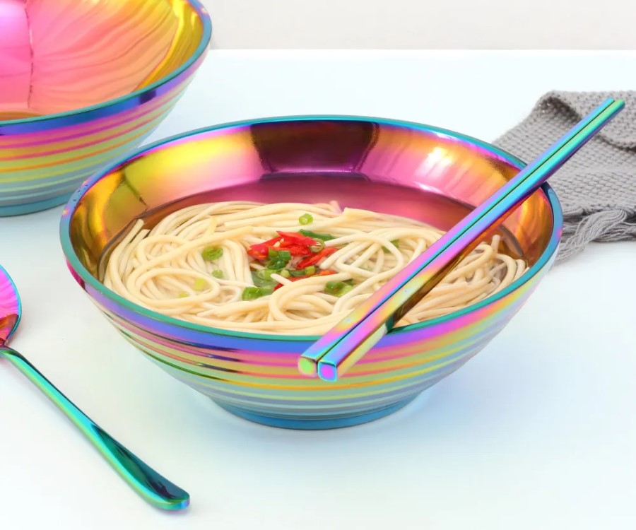 Glam Edelstahl Insulated Bunte Nudelschalen Sets mit Utensilien