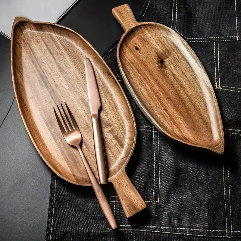 Blattförmiges Akazienholz, das Trays serviert