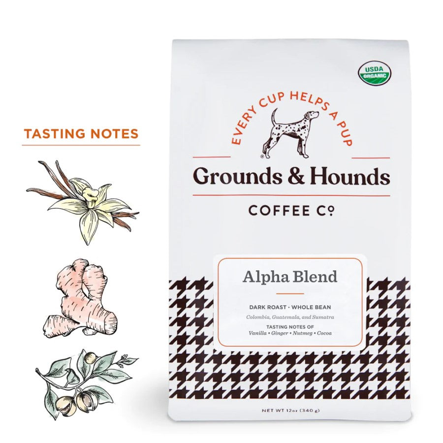 Grounds & Hounds Coffee Co. Alpha Blend Organic Dark Roast Whole Bean 34 g