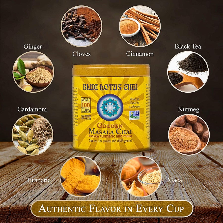 Blauer Lotus Chai Nicht-GVO Goldener Masala Chai Tee 85 g