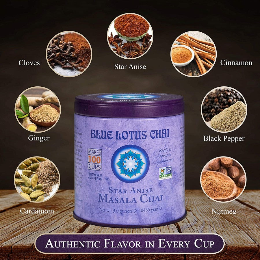 Blauer Lotus Chai Nicht-GVO-Star Anise Masala Chai Tee 85 g