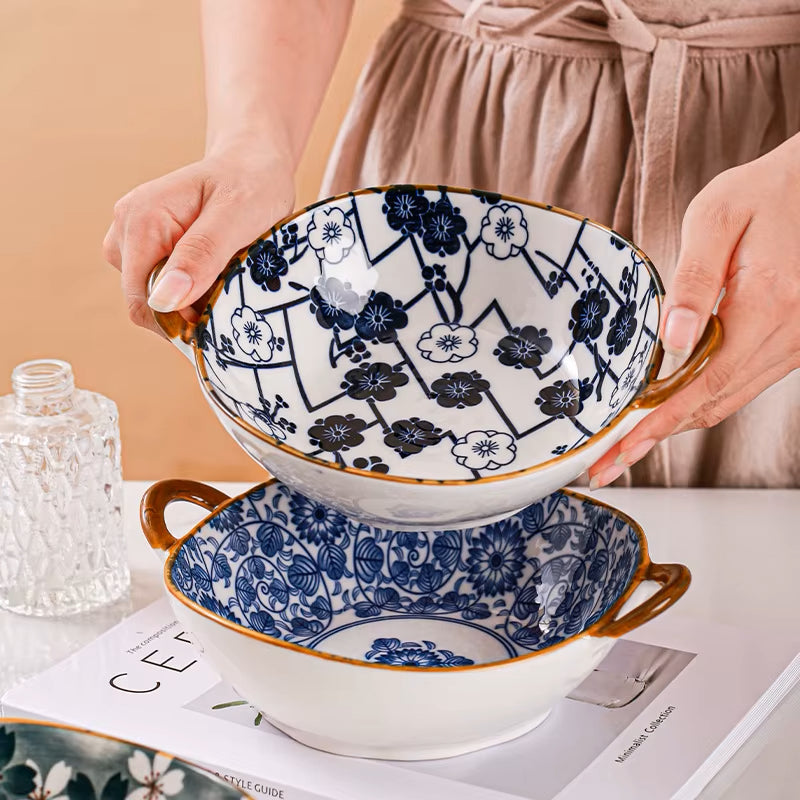 Farmhouse Oriental Style unregelmäßig geformte Keramikschalen mit Griffen