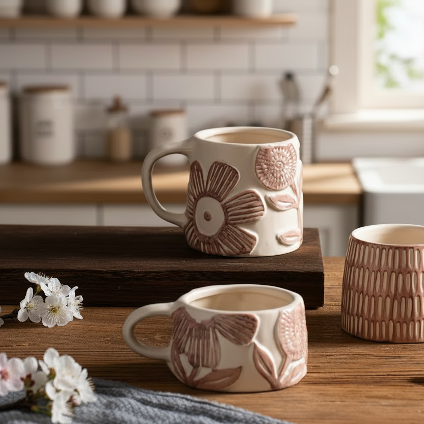 Organic Retro Craft Style Keramikbecher