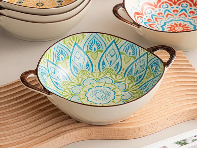 Farmhouse Boho Style unregelmäßig geformte Keramikschalen mit Griffen