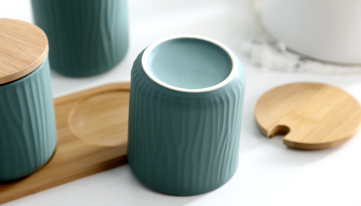 Organic Seaside Style Keramik Jar & Spoon Sets mit Bambus Lids