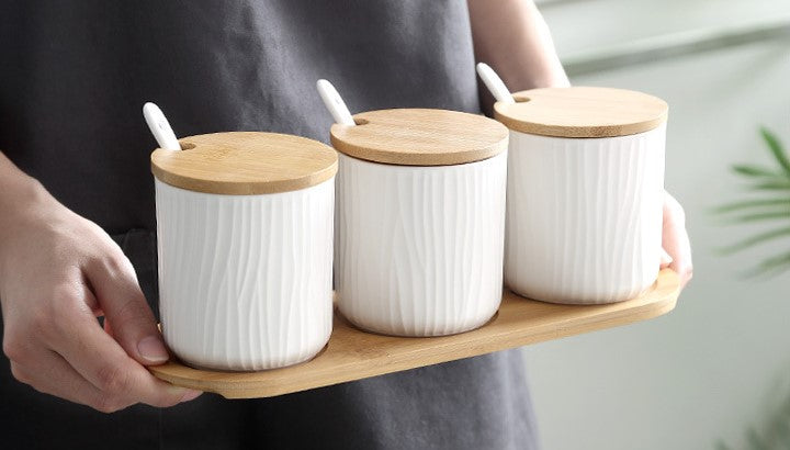 Organic Seaside Style Keramik Jar & Spoon Sets mit Bambus Lids