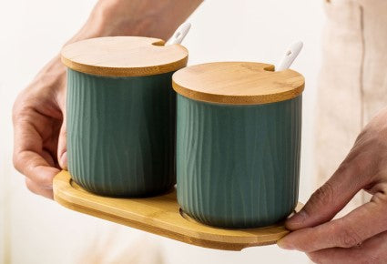 Organic Seaside Style Keramik Jar & Spoon Sets mit Bambus Lids