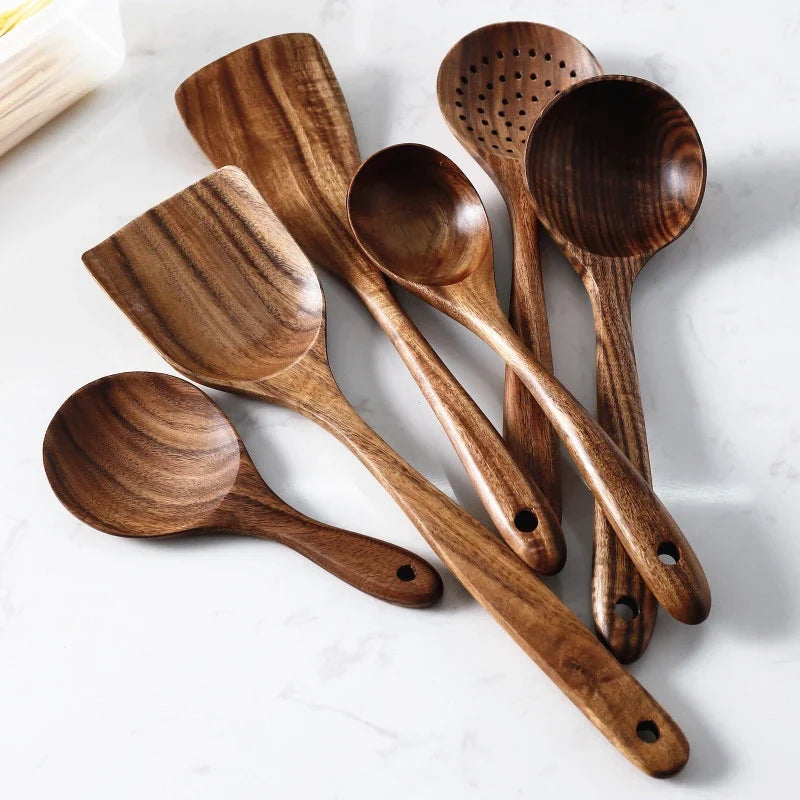 9 Stück Teak Wood Küchenwerkzeug