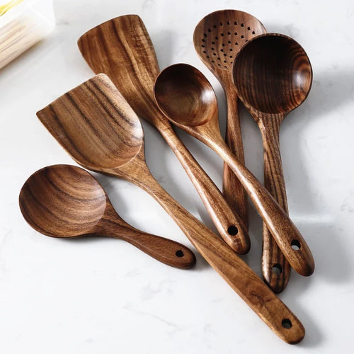 9 Stück Teak Wood Küchenwerkzeug