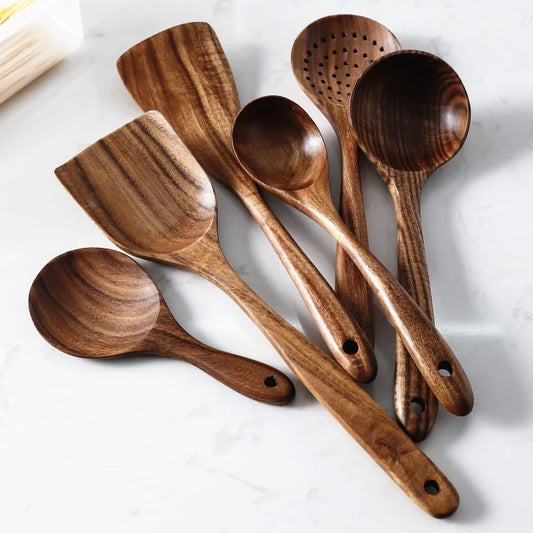 9 Stück Teak Wood Küchenwerkzeug
