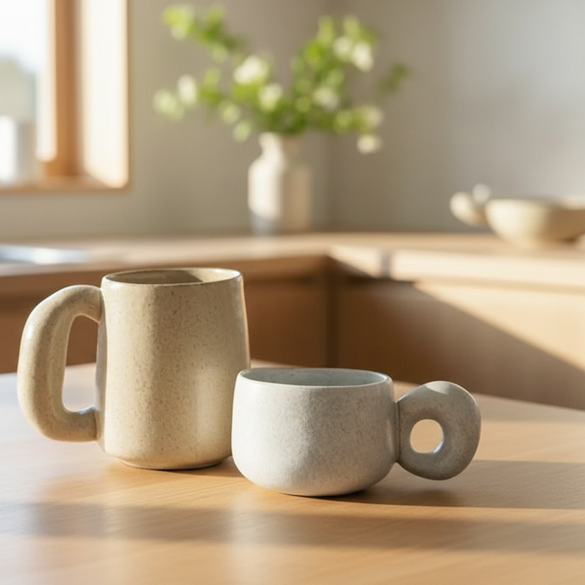 Organic Retro Style Keramikbecher mit Chunky Griffe