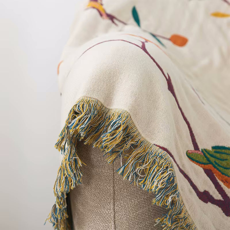 Paradiso Vögel Reversible Baumwoll Steppdecke Coverlet Leichte Bettwäsche mit Fringe