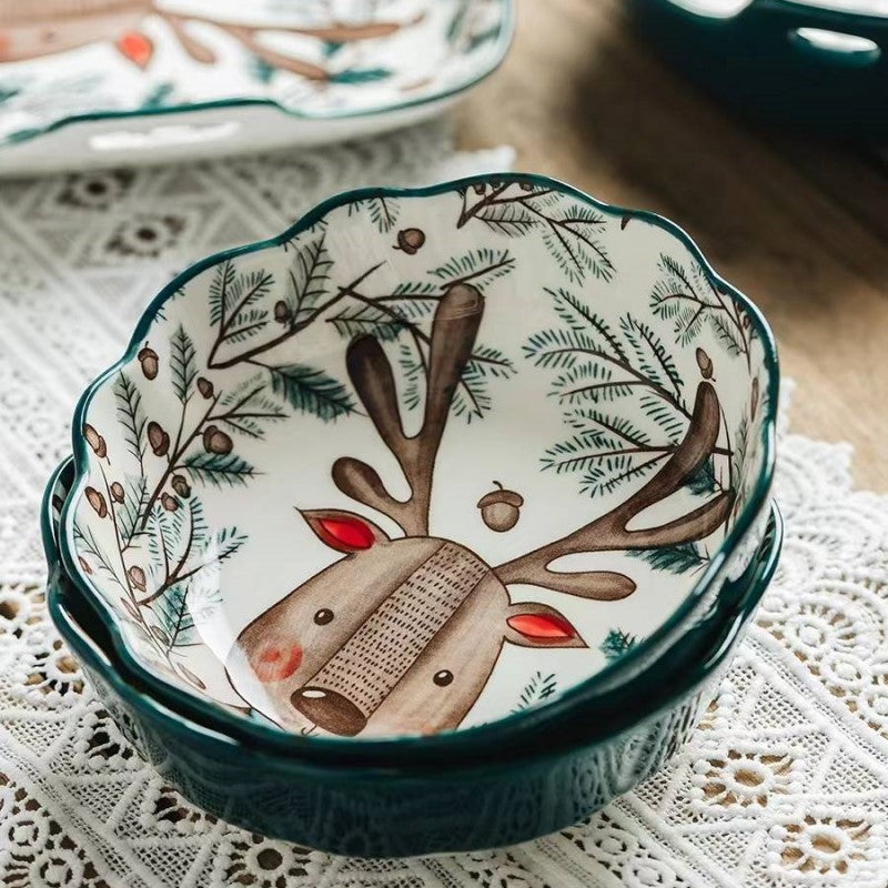 Entzückende Nordic Forest Freunde Keramik Scalloped Bowls