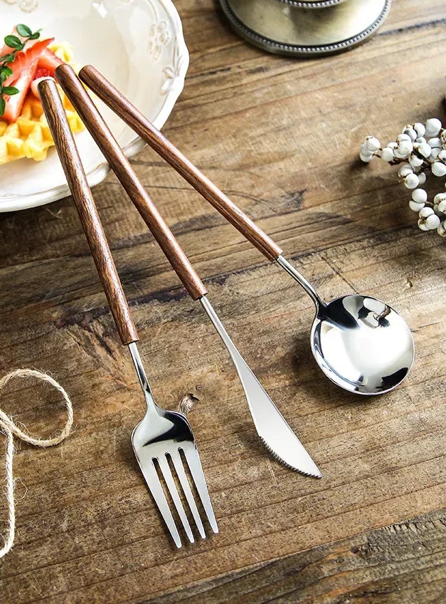 Ferme Edelstahl Flatware 3-teiliges Set mit Rosewood Griffe