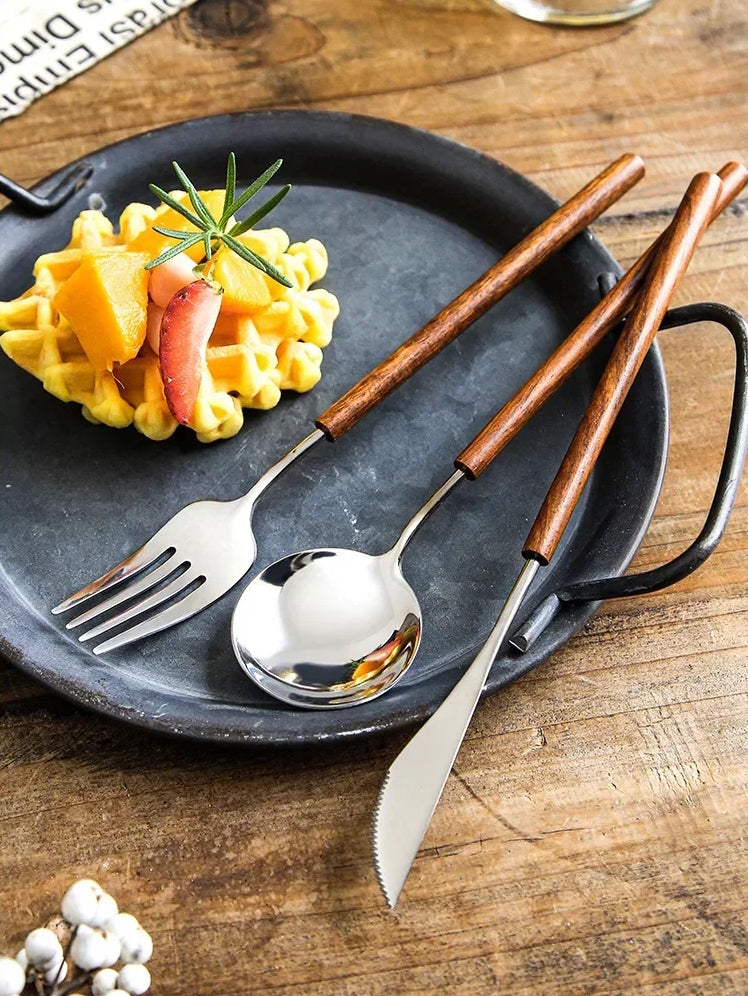 Ferme Edelstahl Flatware 3-teiliges Set mit Rosewood Griffe