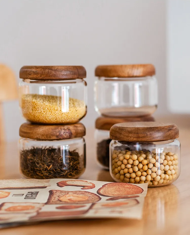 Wilder Kollektion Acacia Wood & Glas Sealable Food Storage Jars