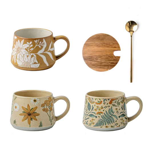 Verzaubernde Botanicals Keramikbecher, Lid & Spoon Set