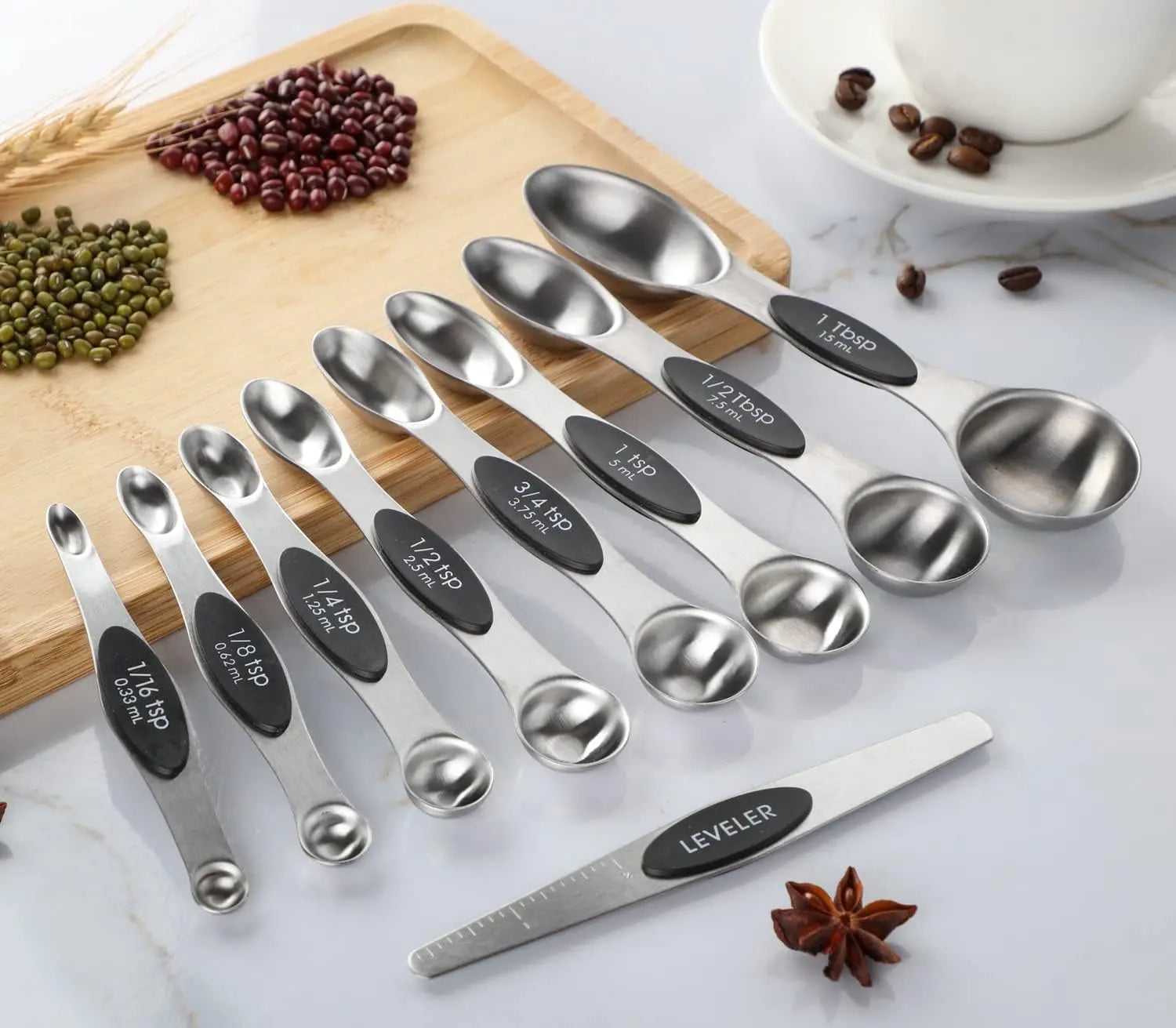 Alltägliches Edelstahlmagnet-Doppelkopf-Stapel-Messlöffel-Set
