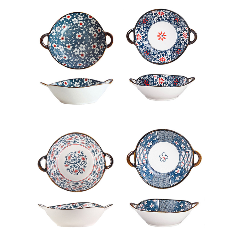 Farmhouse Oriental Style unregelmäßig geformte Keramikschalen mit Griffen