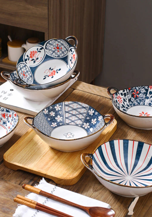 Farmhouse Oriental Style unregelmäßig geformte Keramikschalen mit Griffen