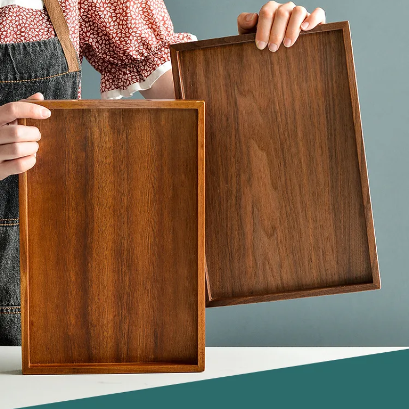 Moderne Luxus-Holz-Rechteck-Trays mit vertieften Griffen