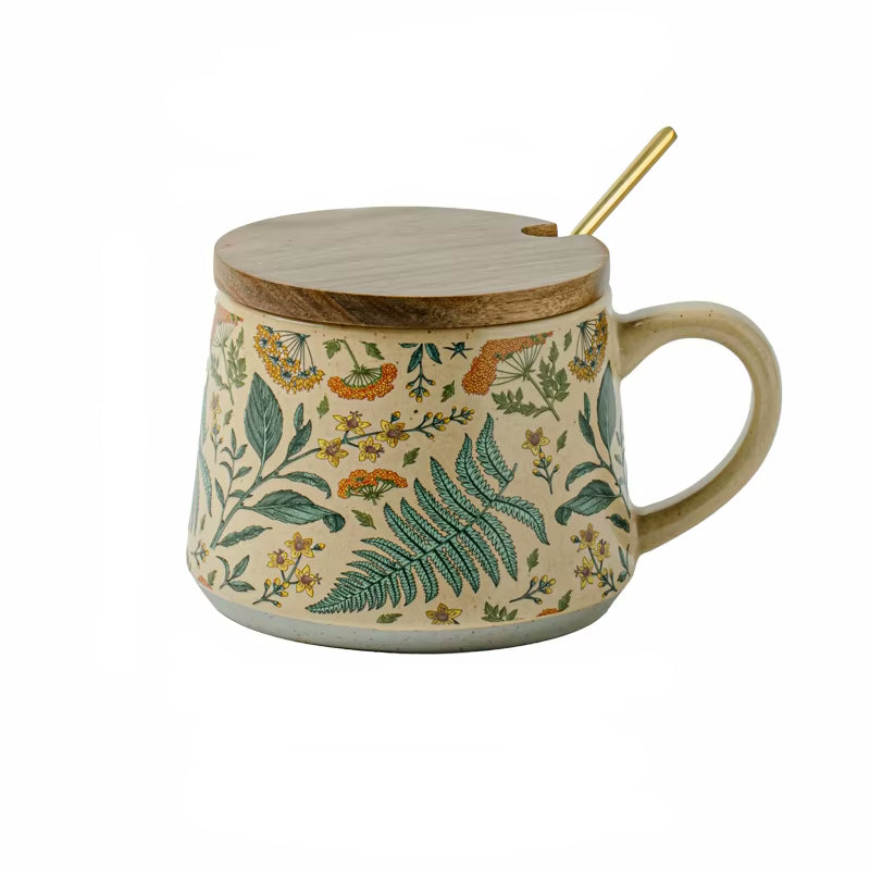 Verzaubernde Botanicals Keramikbecher, Lid & Spoon Set