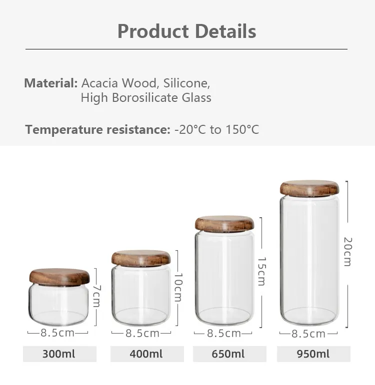 Wilder Kollektion Acacia Wood & Glas Sealable Food Storage Jars