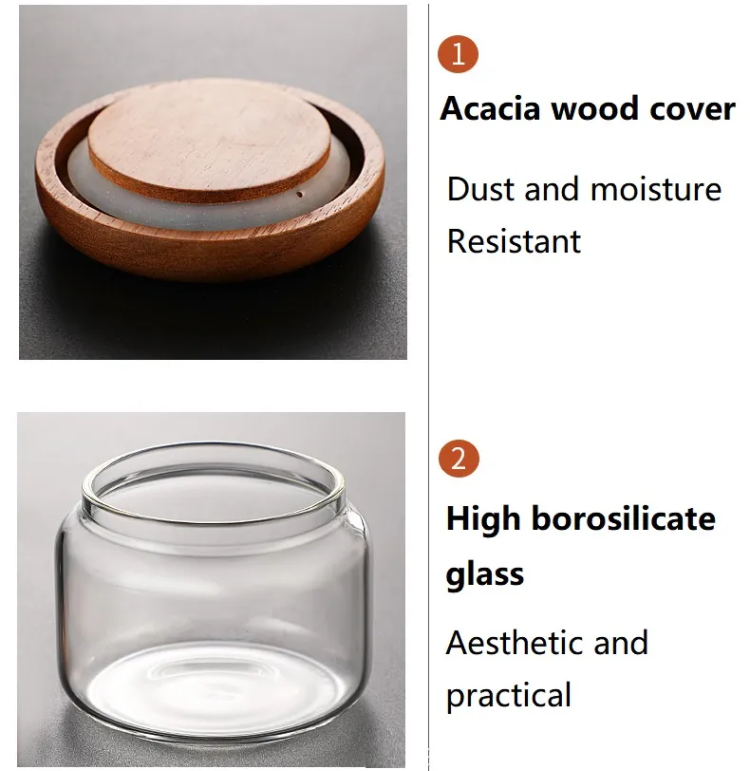 Wilder Kollektion Acacia Wood & Glas Sealable Food Storage Jars