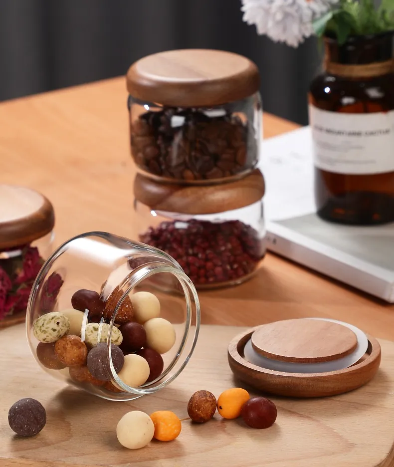 Wilder Kollektion Acacia Wood & Glas Sealable Food Storage Jars