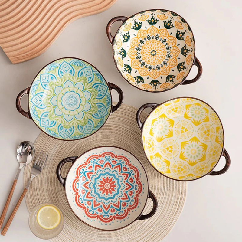 Farmhouse Boho Style unregelmäßig geformte Keramikschalen mit Griffen