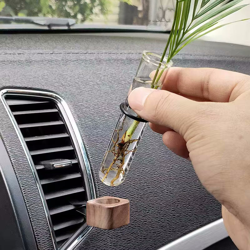 Holz & Glas Tube Car Bud Vasen mit Vent Clip