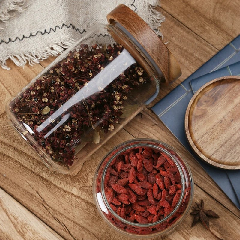 Wildnis Sammlung Acacia Wood & Glas Sealable Food Storage Jars