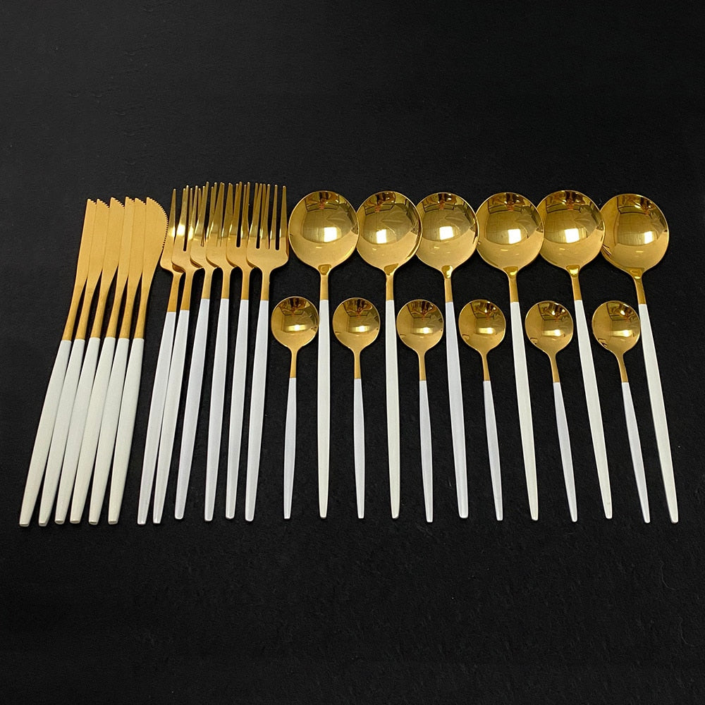 Edelstahl 24 Stück Gold Modernes Flatware-Set mit bunten Griffen