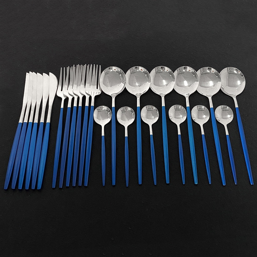 Edelstahl 24 Stück Silber Modernes Flatware-Set mit bunten Griffen
