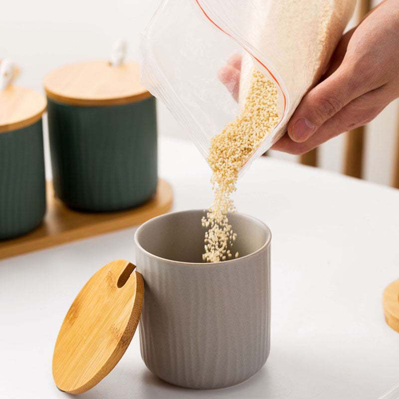 Organic Seaside Style Keramik Jar & Spoon Sets mit Bambus Lids
