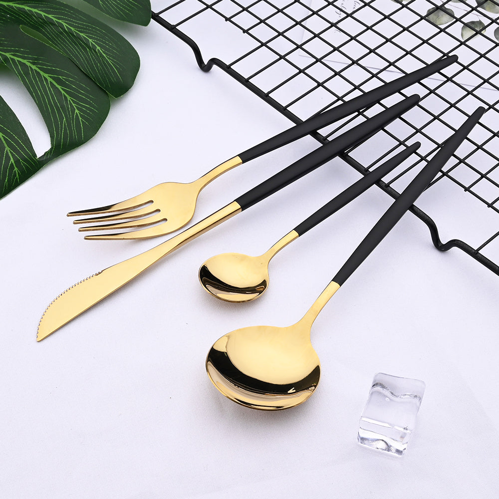 Edelstahl 24 Stück Gold Modernes Flatware-Set mit bunten Griffen