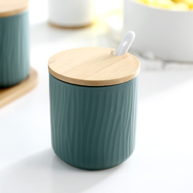 Organic Seaside Style Keramik Jar & Spoon Sets mit Bambus Lids