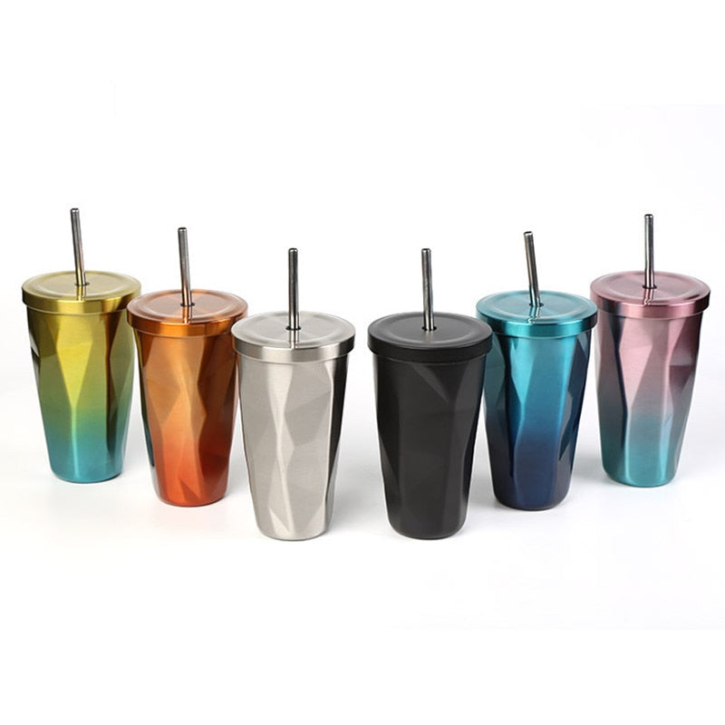 Prismatischer Tumbler aus Edelstahl mit Stroh