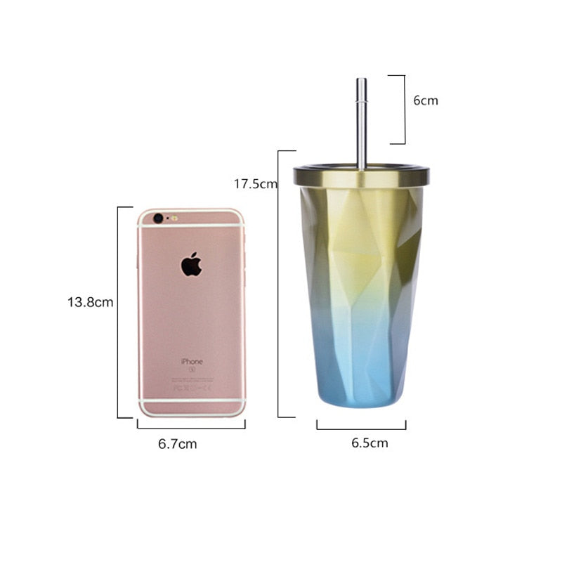 Prismatischer Tumbler aus Edelstahl mit Stroh