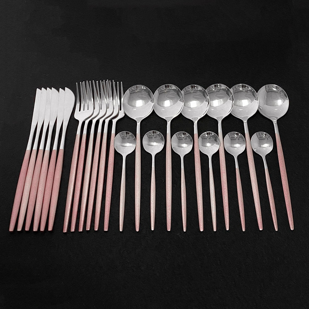 Edelstahl 24 Stück Silber Modernes Flatware-Set mit bunten Griffen