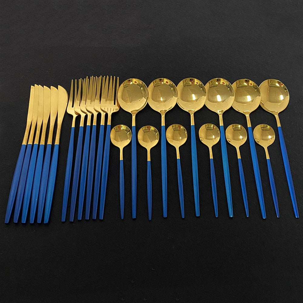 Edelstahl 24 Stück Gold Modernes Flatware-Set mit bunten Griffen