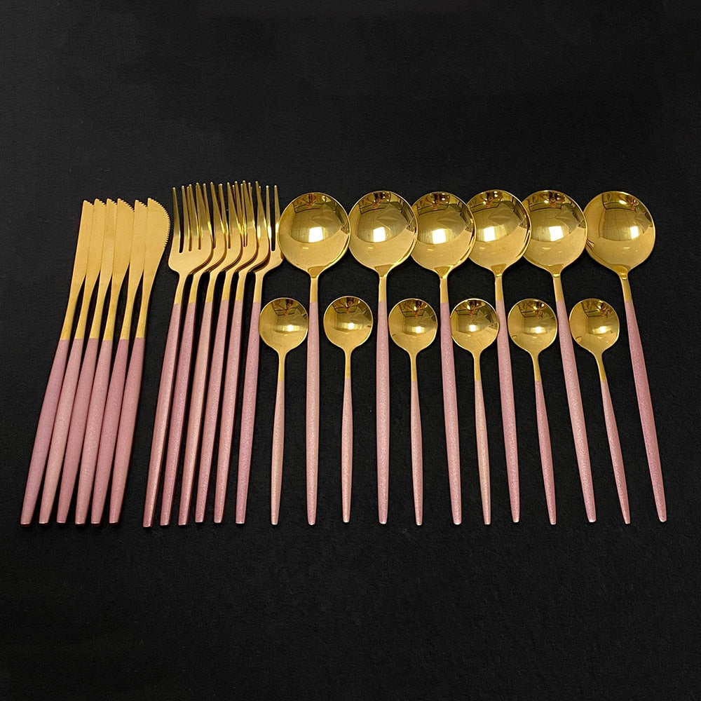 Edelstahl 24 Stück Gold Modernes Flatware-Set mit bunten Griffen